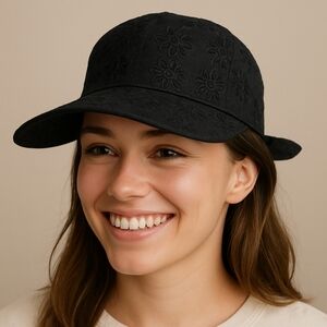 Black Cotton wide-brim sun hat